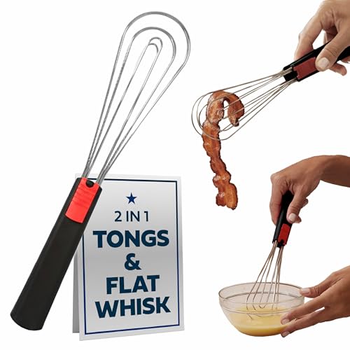 Flat Whisk and Tongs for Cooking (Black)