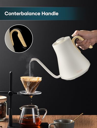 Gooseneck Electric Kettle with ±1℉ Temperature Control (Cream)