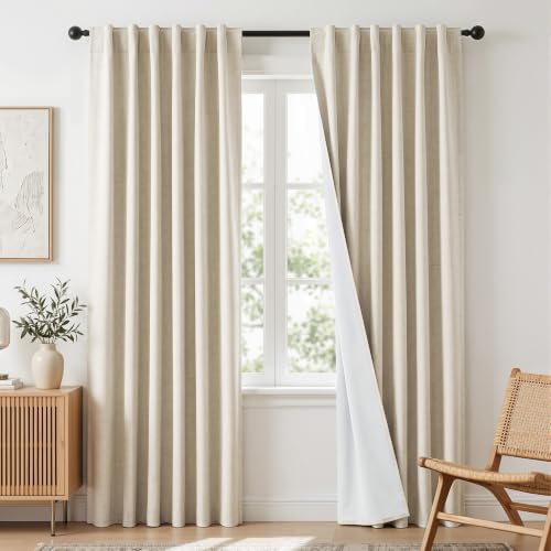 Cream Linen Blackout Curtains 102 inches Long for Sliding Door (Cream / 52"W x 102"L (Pack of 2))