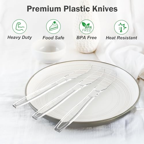 100 Count Extra Heavy Duty Clear Plastic Knives Disposable