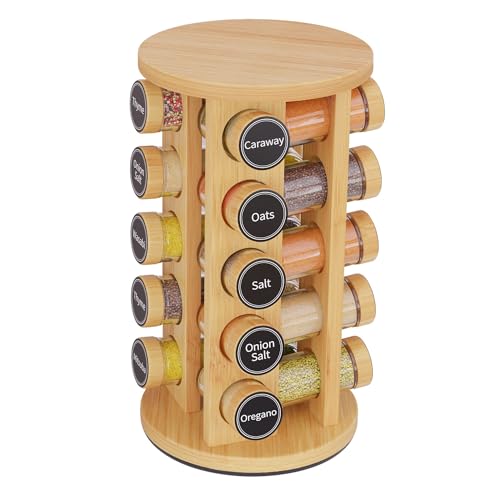 Revolving Spice Rack Set with 20 Spice Jars (20 Jars / Bamboo)