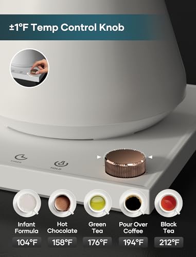 Gooseneck Electric Kettle with ±1℉ Temperature Control (Cream)