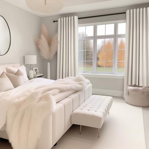 70 Inches Extra Wide Natural Linen Blackout Curtains 84 Inch Long for Living Room 100% Black Out Back Tab Pleated Drapes for Bedroom Winter Thick Window Energy Efficient 70"W x 84"L 2 Panels (Birch / 70"W x 84"L (Pack of 2))