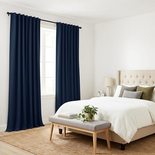 Extra Long Blackout Curtains 108 inches Long for Bedroom (Navy Blue / 52"W x 108"L (Pack of 2))