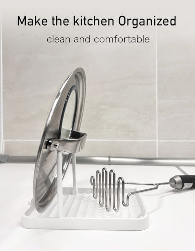 Anti Rust Metal Spoon Rest with Lid Holder While Cooking (White / 1-LAYER)