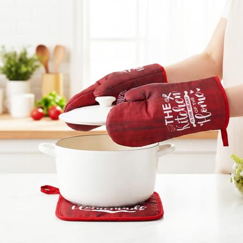 8 Pcs Kitchen Towels and Oven Mitts Sets Pot Holders Dishcloths Set Kitchen Decorative Accessories Absorbent Potholders Heat Resistant for Chef Baking Cooking (Red / Simple)