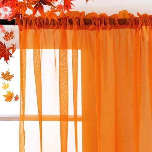 Basic Rod Pocket Sheer Voile Window Curtain Panels White 1 Pair 2 Panels 38 Width 63 Inch Long for Kitchen Bedroom Children Living Room Yard (Orange / 38"W x 63"L (Pack of 2))