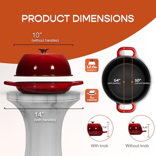 Enameled Cast Iron Dutch Oven for Sourdough Bread Baking (Red)