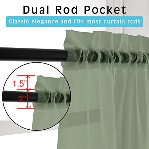 2 Panels Sheer Sage Green Curtains 54 Inches Length Window Treatment for Kitchen (Sage Green / 42"W x 54"L (Pack of 2))