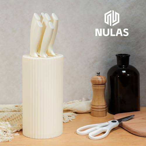Knife Set, 8-Piece Kitchen Knife Set with Universal Block - Anti-Rust Chef Knives, Ergonomic Design, Dishwasher Safe (Cream) (Cream)