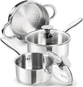 Stainless Steel Saucepans with Steamer 5Pcs (1QT+2QT)