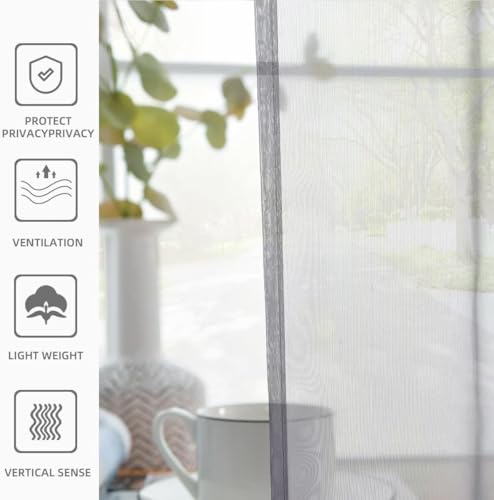 Solid Sheer Rod Pocket Curtain Voile Draperies 2 Panels White Beige Black Ivory Coffee 22 Inch Width 30 Inch Long 1 Pair for Kitchen Bedroom Children Living Room Yard (Grey / 22"W x 30"L (Pack of 2))