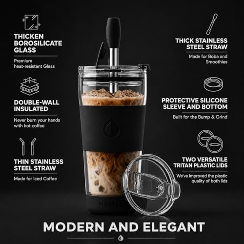 19 oz. Clear Double Wall Glass Coffee Tumbler (New Black)