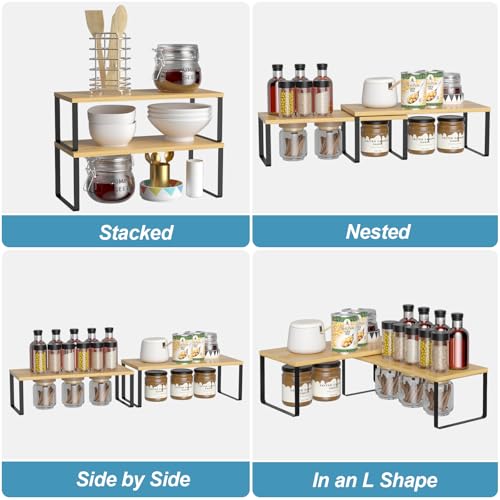 Bamboo Cabinet Organizer Shelf (Black + Natural Beige / 15.6''W)