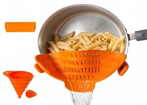 Clip On Strainer Silicone for Pots and Pans (Orange)