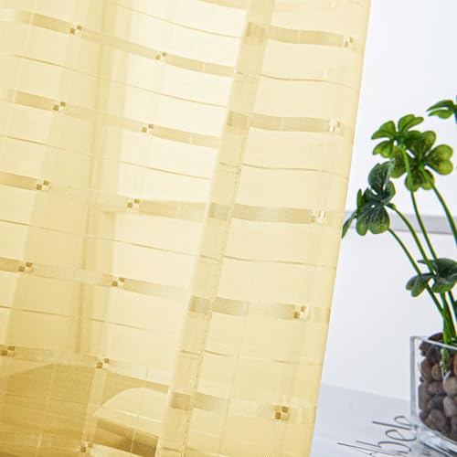 Check Sheer Curtains 54 Inches Long for Living Room (Check - Yellow / 52"W x 54"L (Pack of 2))