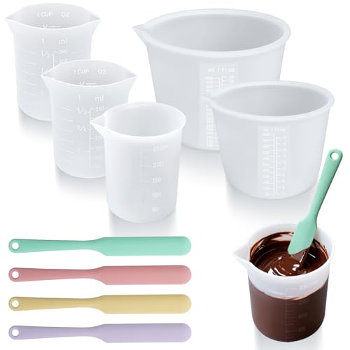Silicone Chocolate Melting Cup Set with 6 Silicone Measuring Cups (Jar Spatulas*4 +250ml*2+350ml*2+600ml+1L)