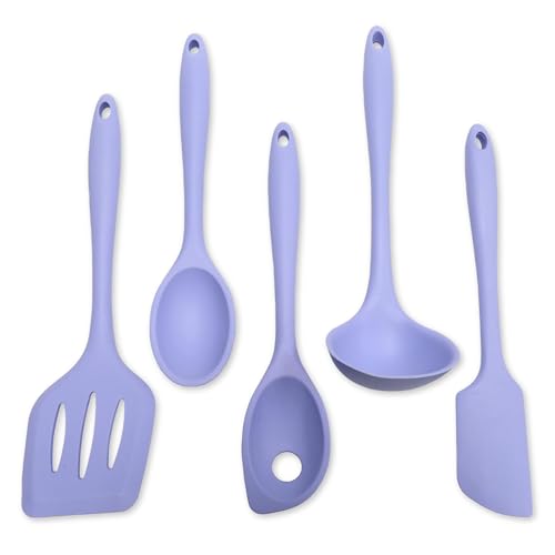 Premium Silicone Kitchen Tools and Utensils Set (5 Piece Set / Pastel Blue)