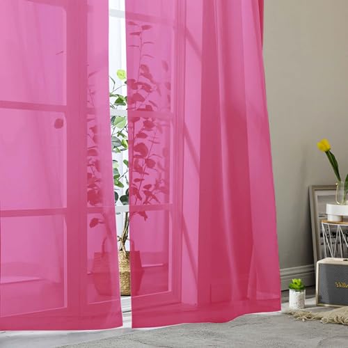 Hot Pink Sheer Curtains 84 Inches Long 2 Panels Set for Bedroom Living Room (Hot Pink / 42"W x 84"L (Pack of 2))