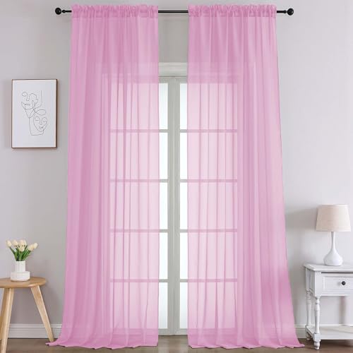 Extra Long Pink Sheer Curtains 108 Inches Long 2 Panels (Pink / 59"W x 108"L (Pack of 2))