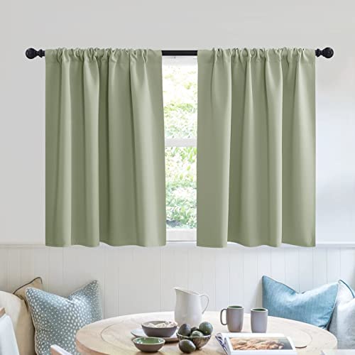 Short Blackout Privacy Curtains 30 inch Long for Bathroom Window (Sage Green / 42"W x 30"L (Pack of 2))