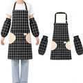 Waterproof Bib Apron Set with Sleeves (Black-grid)