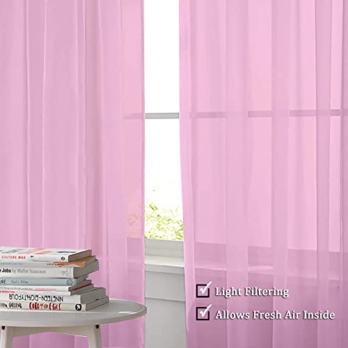 Pink Sheer Curtains 96 Inch Length (Pink / 42"W x 96"L (Pack of 2))