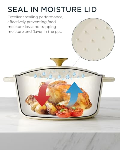 Enameled Cast Iron Dutch Oven (Cooking Pot / Cream white / 7.5QT)