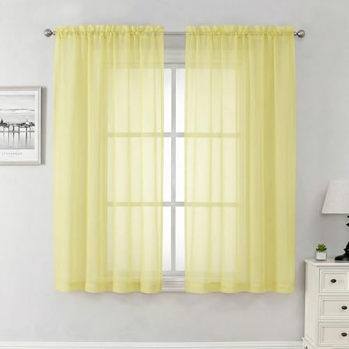 Goose Yellow Sheer Curtains 63 Inch Length 2 Panels (Goose Yellow / 42"W x 63"L (Pack of 2))