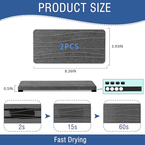 2PCS Water Absorbing Stone Tray (2pcs 21×10cm Dark Gray Wave)