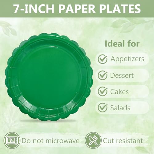 75Pcs Fun Green Paper Plates and Napkins Disposable for Party 25 (Green 75 Plates Set / 7-inch Set)