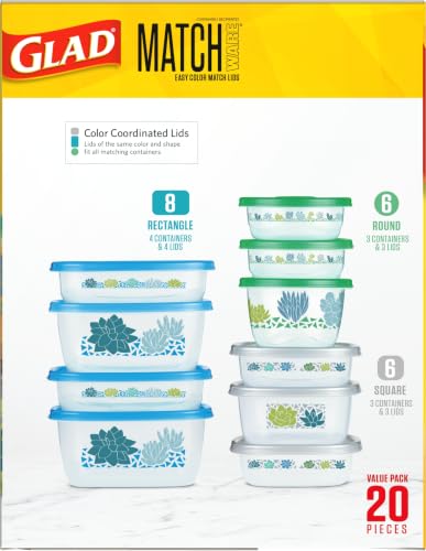 GladWare MatchWare Food Storage Containers (Multicolor / 20 Count (Pack of 2))