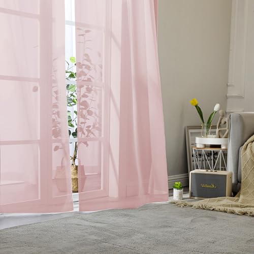 Blush Pink Sheer Curtains 96 Inches Long 2 Panels (Blush Pink / 42"W x 96"L (Pack of 2))