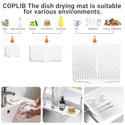 Silicone Dish Drying Mat for Kitchen counter (lvory-Set / 19.7" x 17")