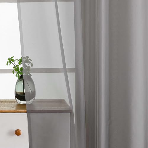 Extra Wide Charcoal Grey Sheer Curtains for Windows 108 inches Long (59"W x 108"L (Pack of 2) / Charcoal Grey)