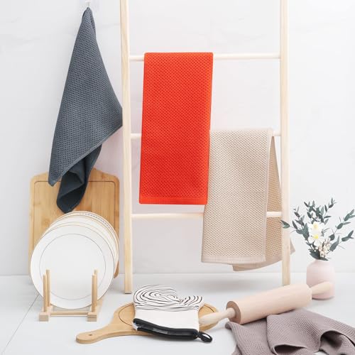 100% Cotton Waffle Weave Kitchen Dish Towels 8 (Beige / 13 X 28 - 8 Pack)