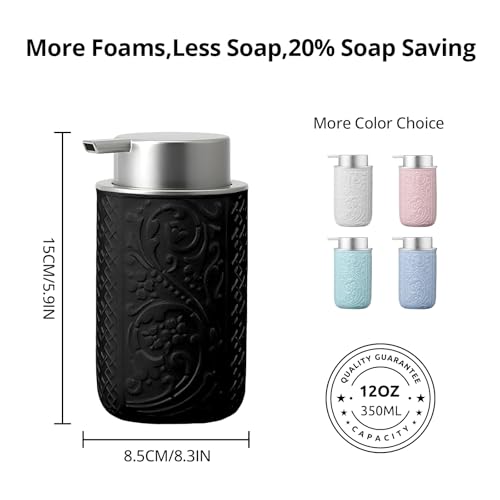 12OZ 350ML Ceramic Foaming Soap Dispenser Empty Hand Soap Dispenser Refillable Lotion Containers with Pump (Z-black-ceramic / ~12oz)