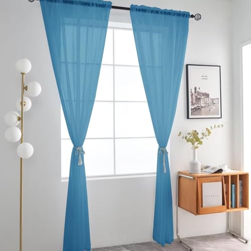 Blue Sheer Curtains 4 Panels Rod Pocket Semi (Blue / 52"W x 96"L (Pack of 4))