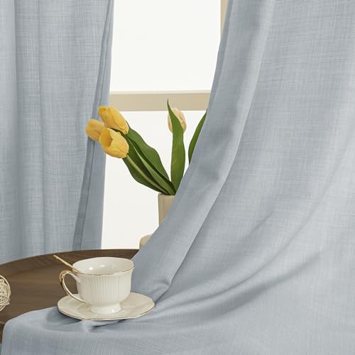 Haze Blue Linen Curtains 54 Inch Length for Bedroom 2 Panels (52"W x 54"L (Pack of 2) / Silver Grommet-haze Blue)