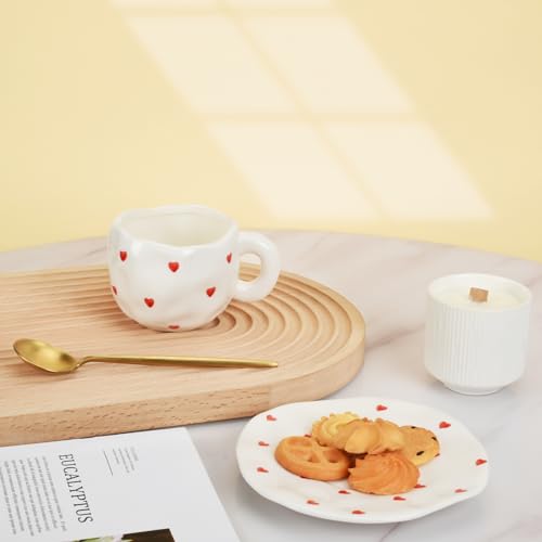10oz Ceramic Mug With Saucer (Small Red Heart)