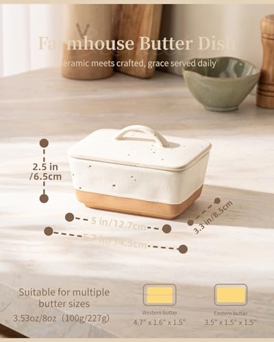 Ceramic Butter Dish with Lid for Countertop (White)