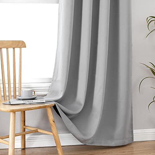 100% Blackout Curtains for Bedroom 78 Inch Long with Black Liner (42"W x 78"L (Pack of 2) / Light Grey)