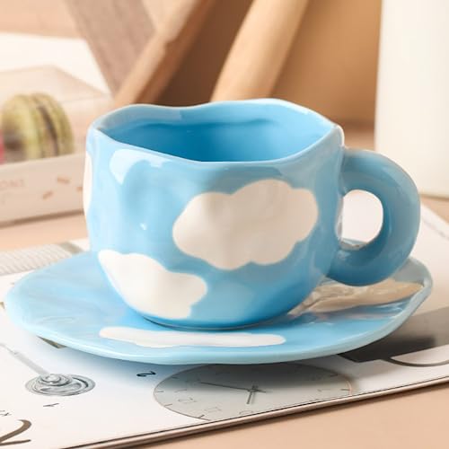 Coffee Mugs Set with Saucer Cute Cloud In The Sky Cup Gifts for Women for Birthday Tea Coffee Mug 250 ML Ceramic Cup Birthday Gift for Women Girls Mom Friend Coffee Mug aucer Set (#A Cloud In The Sky Coffee Mug Set with Saucer)