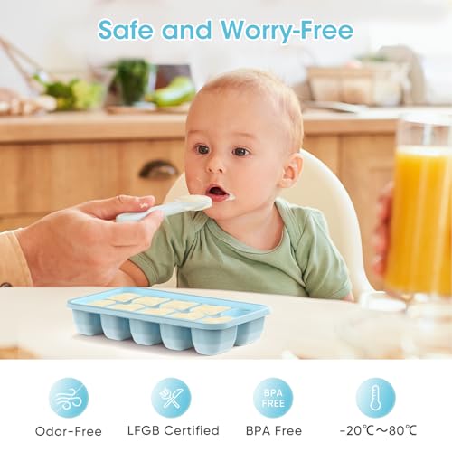 Ice Cube Tray with Lid and Bin (Lake Blue / 8.2*4.5*3.6'' - 4 Pack)