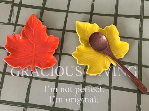 Cute Ceramic Spoon Rest & Holder for Stove Top & Kitchen Counter Ladle Holder Cooking Spoon Coffee Spoon Rest Utensil Rest Spatula Rest (Maple, Fall Orange)