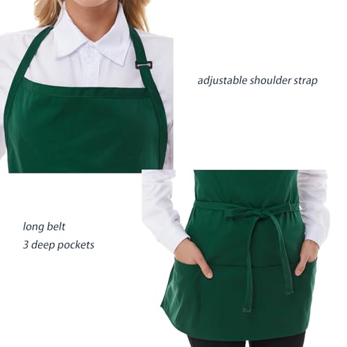 Aprons for Women with 3 Pockets (Green, 2 Pack / One Size)