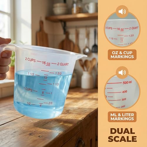 8 Pcs 2 Cup 16 Oz Plastic Measuring Cups With Spout And Handle (8 Pcs / 2Cup/16OZ)