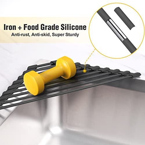 Triangle Roll Up Dish Drying Rack with Silicone Coating (Black)