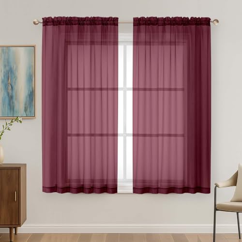 Burgundy Sheer Curtains 63 Inches Long 2 Panels Set (Burgundy / 59"W x 63"L (Pack of 2))