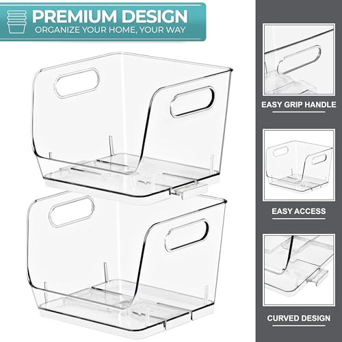 Clear Pantry Organizer with Stackable Storage Bins (Small Square / 8 Pack)